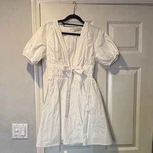 Fashion Brand Company White Mini Dress with Puff Sleeves